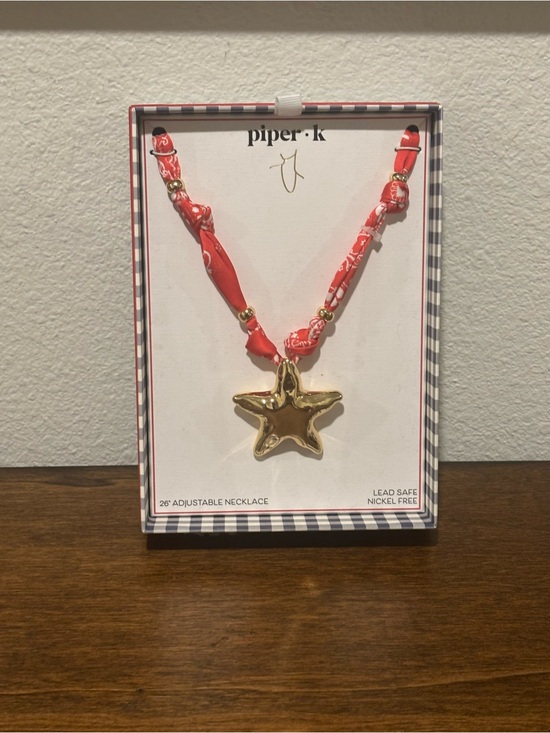 Piper K Jewelry - Piper•k Coral Bandana Necklace with Gold Tone 
Star Pendant